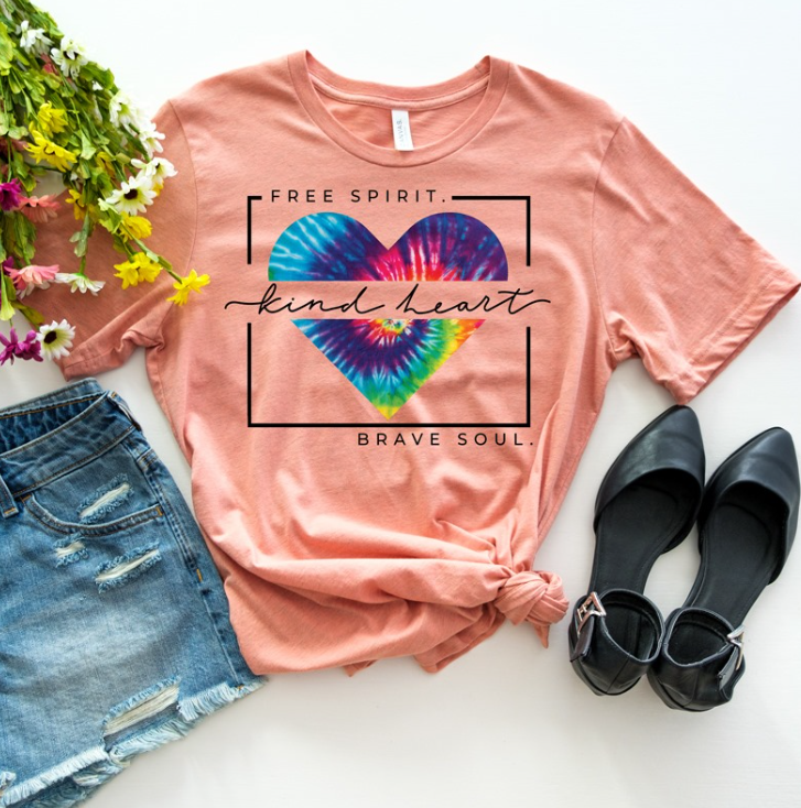 Tye Dye Free Spirit, Kind Heart, Brave Soul T-shirt